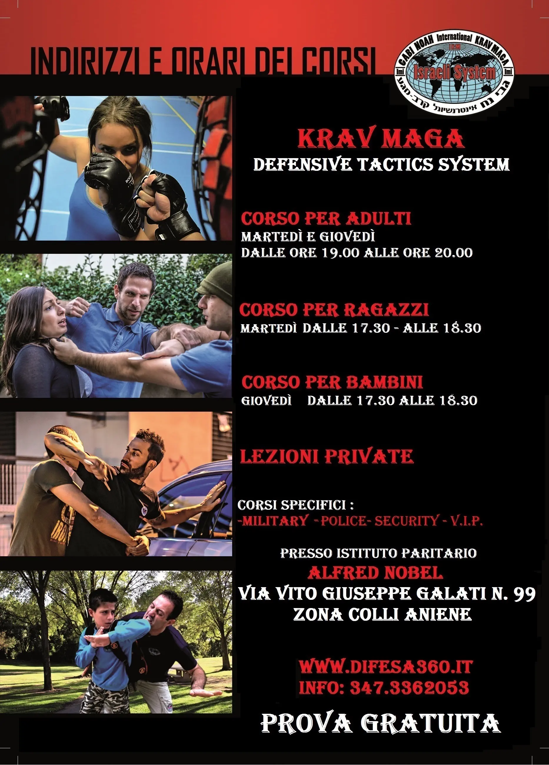IKM Roma — volantino con orari dei corsi di Krav Maga
